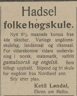 100. Annonse fra Hadsel folkehøgskule i Haalogaland 08.08.1908.jpg