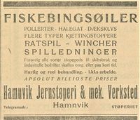 24. Annonse fra Hamnvik Jernstøperi & mek. Verksted i Folkeviljen 1.10. 1919.jpg