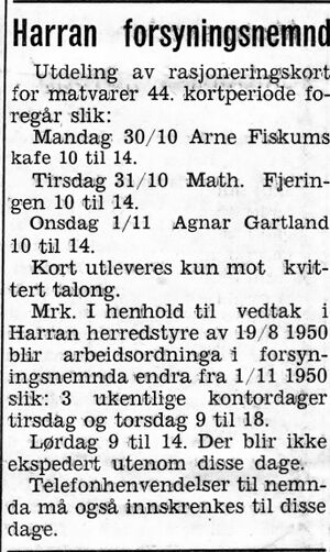 Annonse fra Harran forsyningsnemnd i Namdal Arbeiderblad 28. 10.1950.jpg