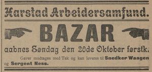 Annonse fra Harstad Arbeidersamfund i Harstad Tidende 17.10. 1907.jpg