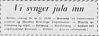 Jula ble sunget inn 1963. Harstad Tidende 18. desember.