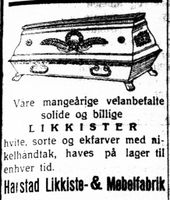290. Annonse fra Harstad Likkiste & Møbelfabrik i Folkeviljen.jpg