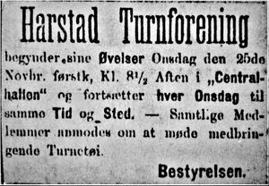Annonse fra Harstad Turnforening i Tromsø Amts Folkeblad 21.11. 1896.jpg