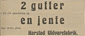 Annonse fra Harstad Uldvarefabrik i Lofotposten 08.07. 1919.jpg