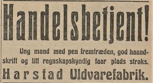 Annonse fra Harstad Uldvarefabrik i Lofotposten 29.01. 1920.jpg