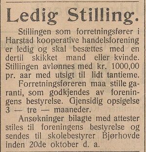 Annonse fra Harstad koop. Handelsforening i Haalogaland 09.10. 1907.jpg