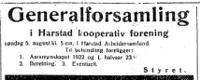 164. Annonse fra Harstad kooperative Forening i Folkeviljen 2.8. 1923.jpg