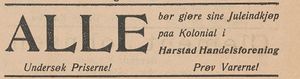 Annonse fra Harstad kooperative Handelsforening i Haalogaland 18. 12. 1907.jpg