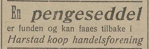 Annonse fra Harstad kooperative Handelsforening i Haalogaland 29.04 og 2. 5. 1908.jpg
