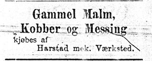 Annonse fra Harstad mek. Værksted i Tromsø Amtstidende 4. januar 1900.jpg