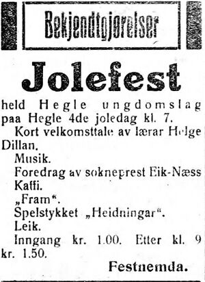 Annonse fra Hegle ungdomslag i Trønderbladet 22.12. 1926.jpg