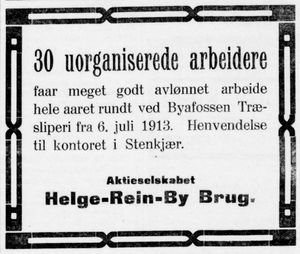 Annonse fra Helge-Rein-By Brug i Indtrøndelagen 28.06.1913.jpg