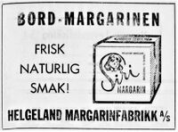 Annonse fra Helgeland Margarinfabrikk i Fiskeribladet 30. september 1964.