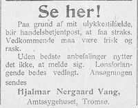 240. Annonse fra Hjalmar Nergaard Vang i Haalogaland 01.05. 1907.jpg