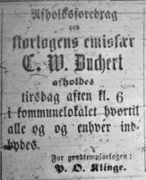 Klinge var "aktiv" totalist. Annonse 7. mai 1887.
