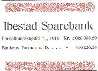 Annonse fra Ibestad Sparebank under Harstadutstillingen 1911.