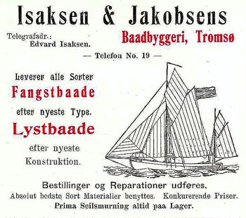 Annonse fra Isaksen & Jakobsens Baadbyggeri under Harstadutstillingen 1911.jpg