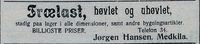 Jørgen Hansen annonserte enda for trelast i 1914. Året etter overtok sønnen Leif og drev forretningen alene. Haalogaland 06. juni 1914.