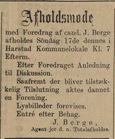 Annonsen fra Jørg Berge i Tromsø Amtstidende 15. desember 1893 hvor han antyder at det kan bli stiftet en avholdsforening på møtet den 17. desember 1893.