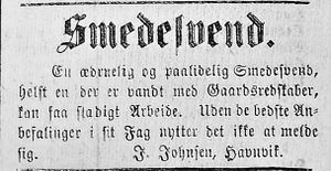 Annonse fra J. Johnsen, Havnvik i Tromsø Amtstidende 24.08.1890.jpg