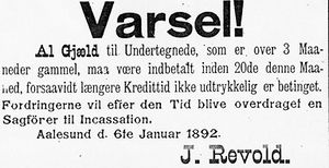 Annonse fra J. Revold i Søndmøre Folkeblad 8.1.1892.jpg