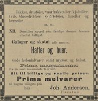 Andersen var en allsidig handelsmann. Harstad Tidende 13. august 1900.