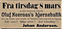 Johan Andersen flyttet inn nytt lokale 8. mars 1898. Tromsø Amtstidende