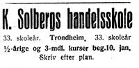 217. Annonse fra K. Solbergs handelsskole i Trondehim i Nord-Trøndelag og Nordenfjeldsk Tidende 18. 12. 1934.jpg