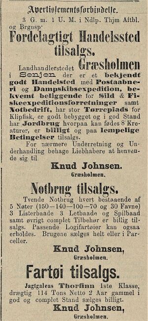 Annonse fra Knud Johnsen i Tromsø Stiftstidende 05.06.1887.jpg
