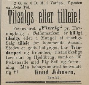 Annonse fra Knud Johnsen i Tromsø Stiftstidende 24.01. 1889.jpg