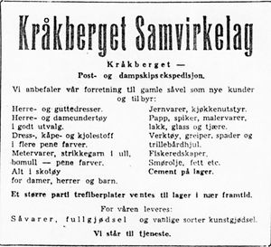 Annonse fra Kråkberget Samvirkelag i Folkeviljen 26.4.1951.jpg