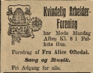 Annonse fra Kvindelig Arbeiderforening i Stavanger Aftenblad 10.02.1906.jpg