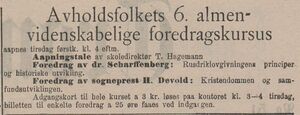 Annonse fra Landskomiteen for avholdsundervisning om foredragskurset i Tromsø 1.-5. juli i Tromsøposten 27.06.1913.jpg