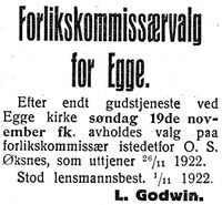111. Annonse fra Lensmannen i Stod i Nord-Trøndelag og Nordenfjeldsk Tidende 2. november 1922.jpg