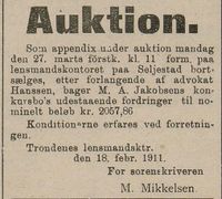 Fra Harstad Tidende 23. februar 1911.