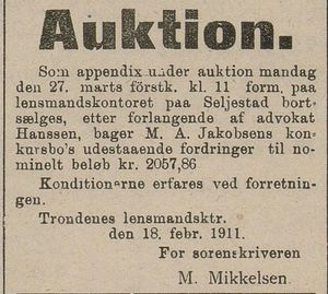 Annonse fra Lensmannen i Trondenes i Harstad Tidende 23.02.1911.jpg