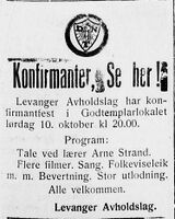 Annonse i Levanger-Avisa 9. oktober 1953.