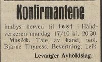 Annonse i Nordre Trondhjems Amtstidende 15. oktober 1938.