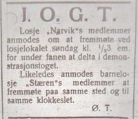 89. Annonse fra Losje Narvik i avisa Fremover lørdag 6. juli 1912.jpg
