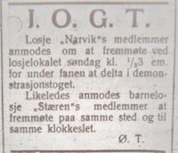 91. Annonse fra Losje Narvik i avisa Fremover lørdag 6. juli 1912.jpg