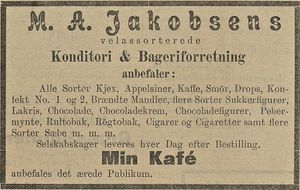Annonse fra M.A. Jakobsens konditori og bakeriforretning i Harstad Tidende 9.8.1900.jpg