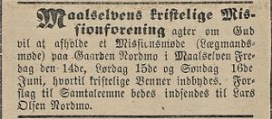 Annonse fra Maalselvens kristelige Misjonsforening i Tromsø Amtstidende 24.05. 1889.jpg