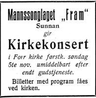 295. Annonse fra Mannssonglaget Fram i Nord-Trøndelag og Nordenfjeldsk Tidende 2. november 1922.jpg