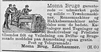 Mesna Brug annonse i Menneskevennen 29. oktober 1892.