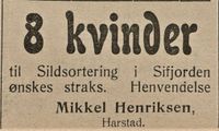 5. Annonse fra Mikkel Henriksen i Haalogaland 15.02. 1908.jpg