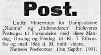 14. Annonse fra Namsos postkontor i Namdalens Folkeblad 1901.jpg