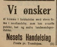 328. Annonse fra Nesets Handelslag, Frosta i Tromsø Stiftstidende 12.08. 1919.jpg