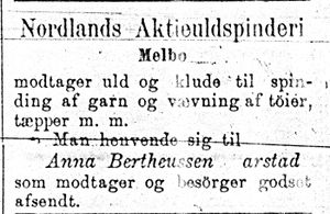 Annonse fra Nordlands Aktieuldspinderi i Tromsø Amtstidende 4. januar 1900.jpg