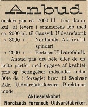 Annonse fra Nordlands forenede Uldvarefabriker i Lofotposten 30.05. 1900.jpg