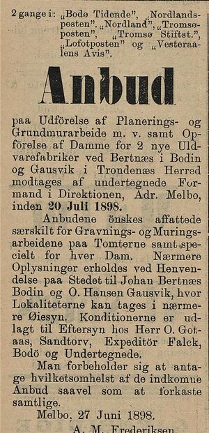 Annonse fra Nordlands forenede Uldvarefabriker i Tromsø Amtstidende 30.06. 1898.jpg